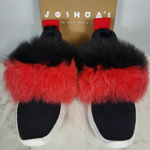 NWB~$345~JOSHUA*S~38/8~ITALY RED BLACK FOX FUR EXTRA LIGHT SNEAKERS SHOES BOOTS - Picture 3 of 16